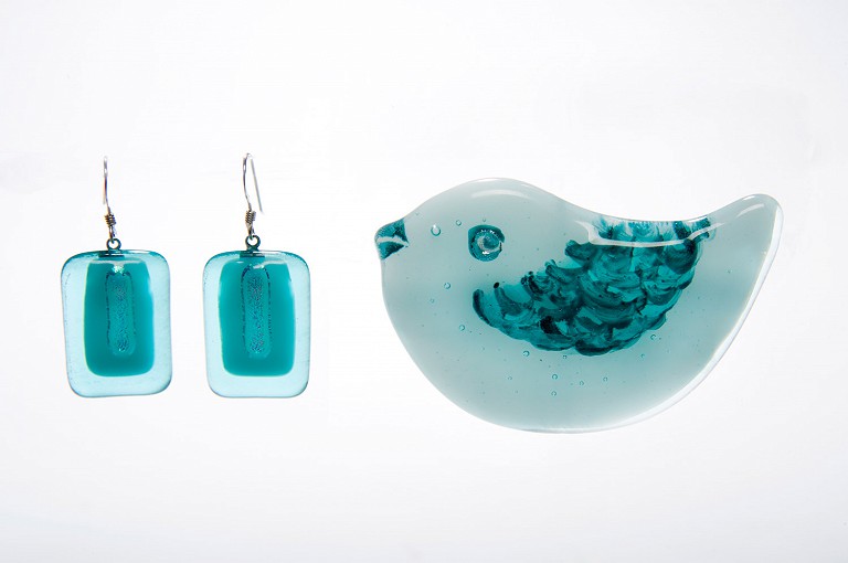 Painted kiln formed glass. 