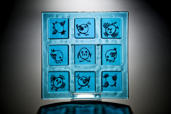 Platter in Kiln Formed Glass With Screen Printing.