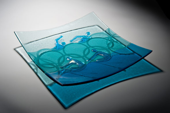 Platter in Kiln Formed Glass With Sandblasting.